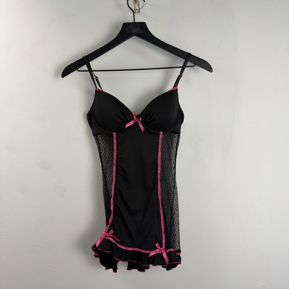 Rampage Intimates Black/Pink Mesh Lace Bustier Bra Women's Lingerie Sexy Medium